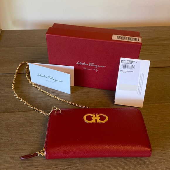 Salvatore Ferragamo Accessories - Salvatore Ferragamo Double Gancio Zip-Around Wristlet Wallet on Chain Opera